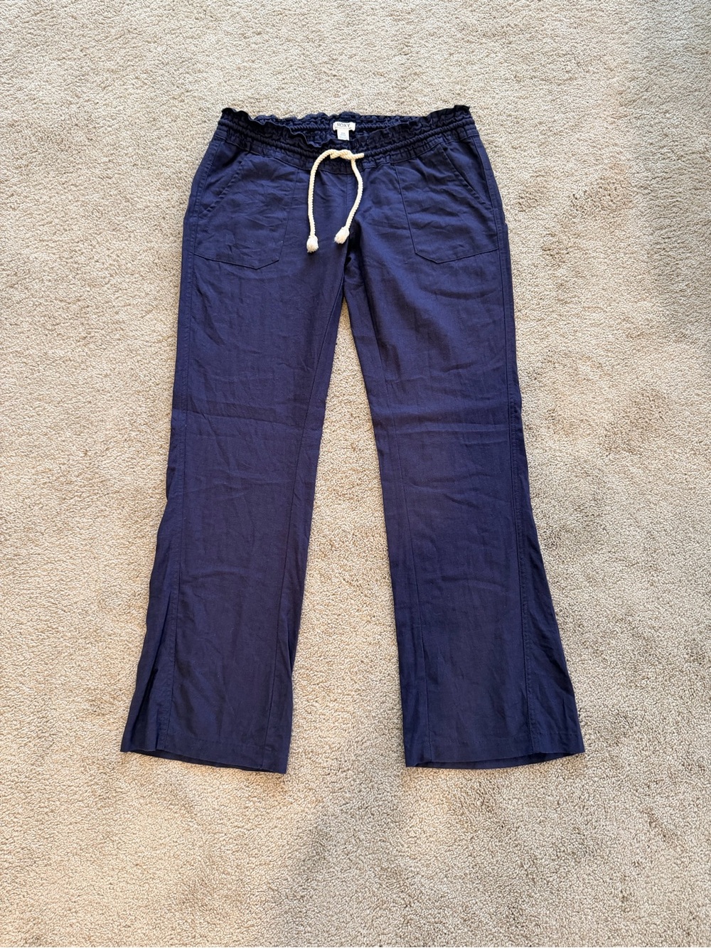 Roxy Navy Drawstring Casual Wide-Leg Pants